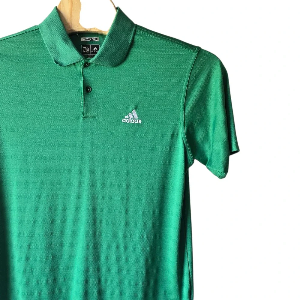 Adidas‎ ClimaCool Mens Green Textured Polo Shirt CBS Sports Logo Medium RN88387